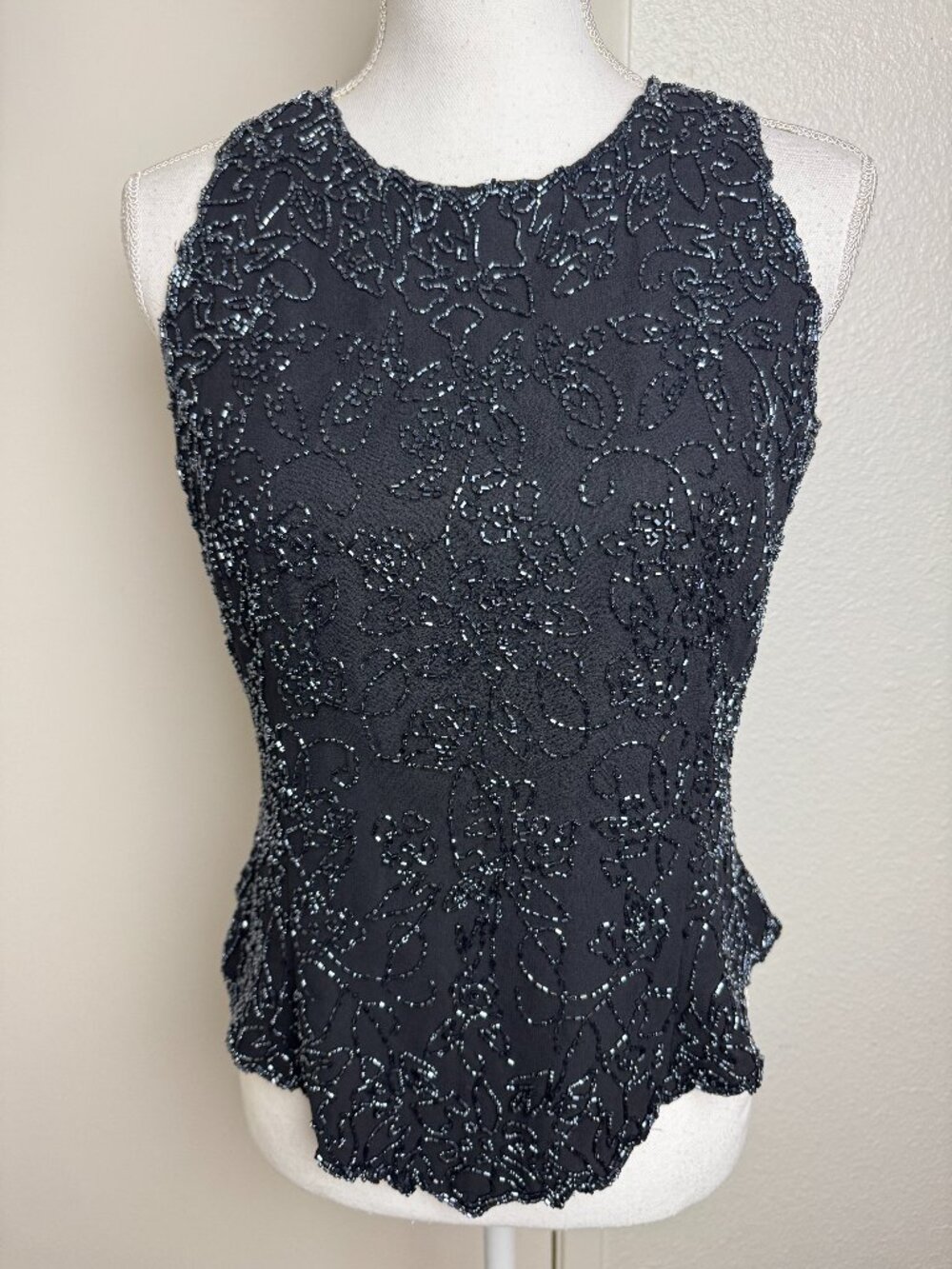 Dressbarn Collection Black Beaded Evening Top Size M Sleeveless Holiday Party